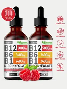 Vitamin B12 Liquid Supplement Drops with B6, B1, Niacin & Folate - Edible Support for Energy, Brain & Heart, Non-GMO & Gluten-Free, 4 Fl Oz Fitness Dietary