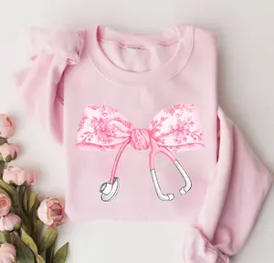 Coquette Pink Nurse Stethoscope Bow Sweatshirt, Pink Floral Nurse Sweatshirt, Nurse Bow Sweater, Valentines Gift For Nurse, Pink Bow Shirt, Nurse Appreciation Shirt, ER RN Nurse Shirt, Christmas Gift For Nurse