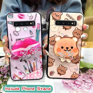 Waterproof Dirt-resistant Phone Case For Samsung Galaxy S10 Plus/S10+/SM-G975N Durable protective Skin feel silicone quicksand cute Soft Case Glitter Rotatable stand Anti-knock