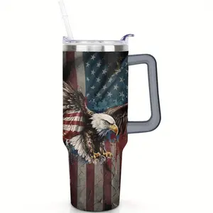 40oz Insulated Stainless Steel Tumbler with Eagle and Flag Design BPA-Free, Hand Wash Only, Perfect for Running, Christmas, Gifts for Patriotic Individuals, Thermal Drinkware |   4th of July Tumbler |   Reusable W