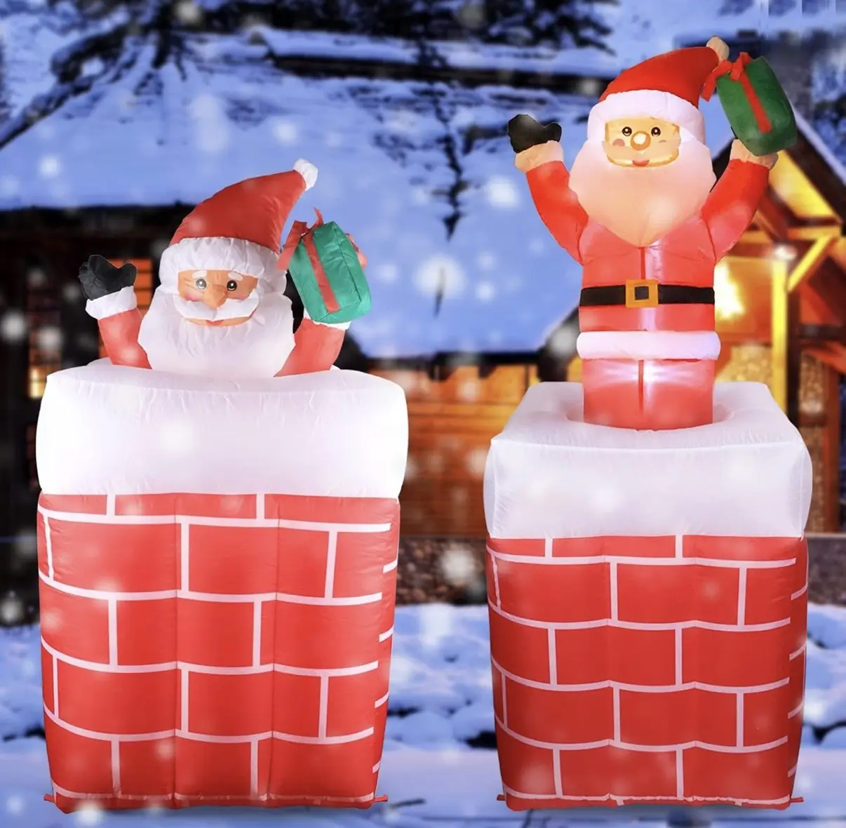 Self-Inflate Weatherproof LED Lights Outdoor Santa-in-Chimney Decoration, Festive Outdoor Display Home Supplies Gift
