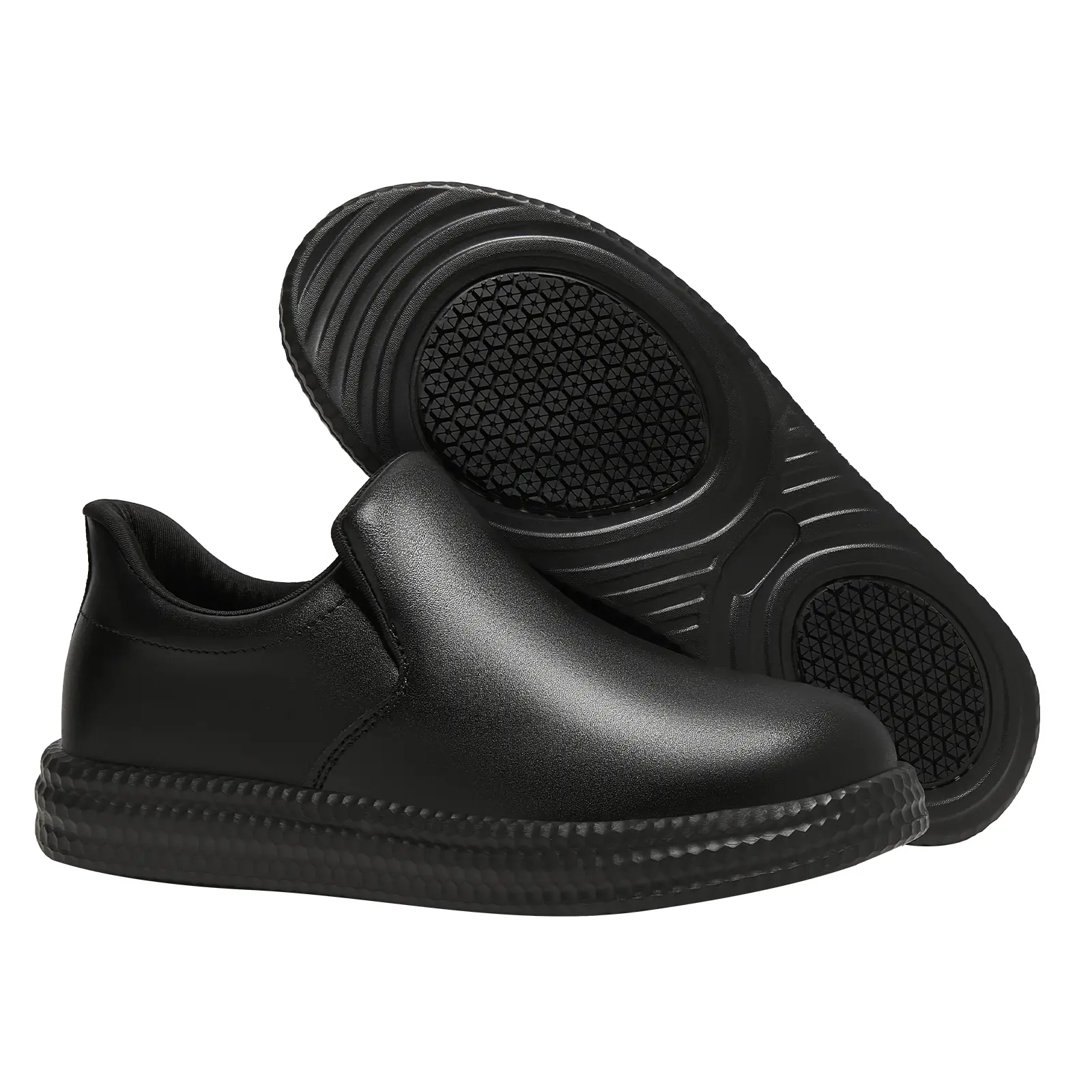 Chef's work shoes,wide toe chef shoes - anti slip, oil proof, waterproof design, one foot kick, with reflective strips, Comfortable,easy to clean, suitable for kitchen, nursing, gardening, and catering work