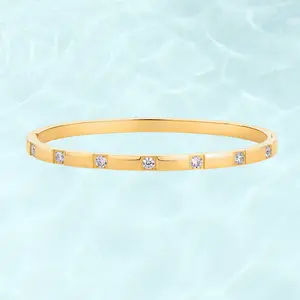 PAVOI 14K Gold Plated Love Bangle Bracelets for Women - Waterproof Stainless Steel Cubic Zirconia Hinged Bracelet Dupe