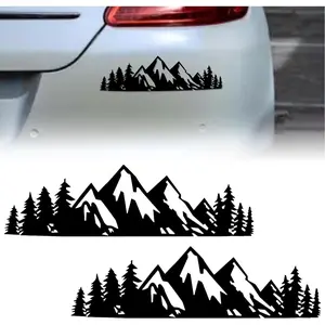 2PCS Vinyl, Snow Mountain Tree Decal, Mountains Graphic Logo, Car Trunk Tailgate Sticker, Black Premium Badg, Suitable for Most Cars Decoration, Automotive Waterproof Body Decal