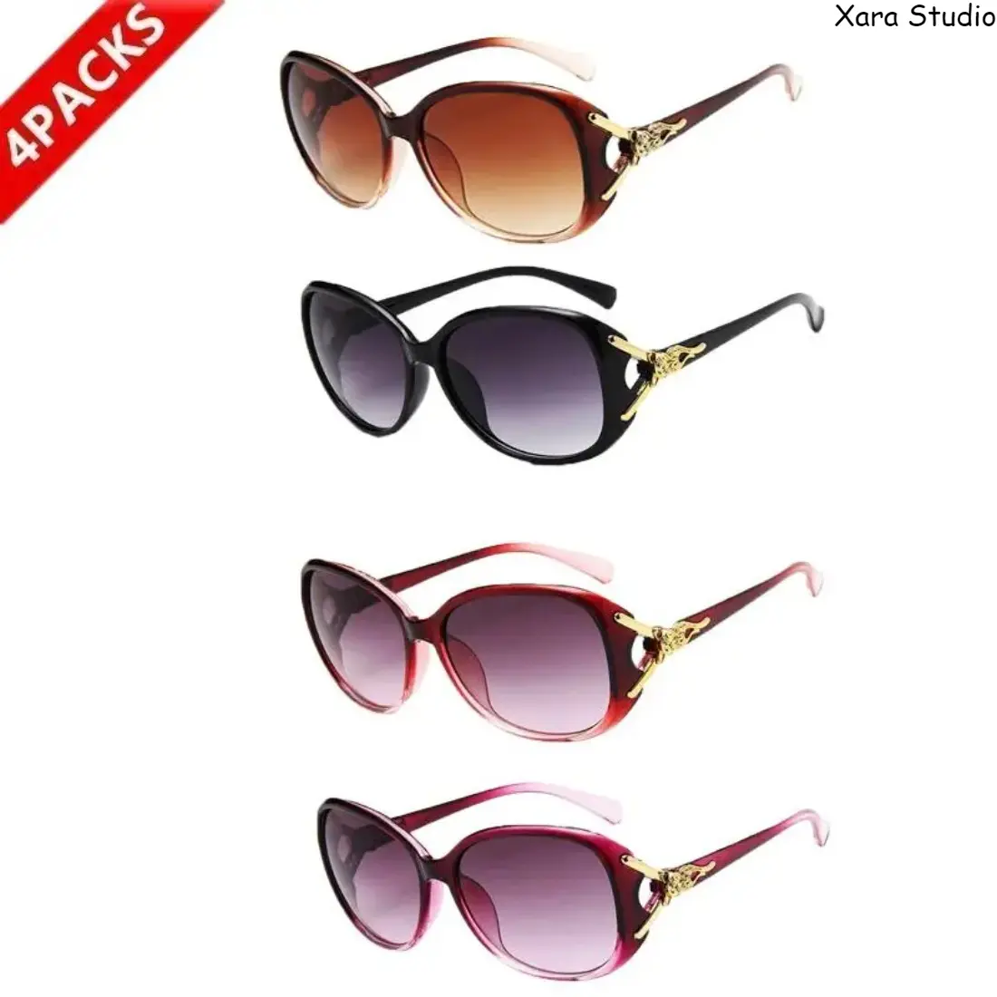 Women's 4-Pack Oversized Retro UV400 Polarized Sunglasses - 80s 90s, 2000s Classic, Alternative Style, Lightweight Tortoiseshell, Dual-Gender Aesthetic Eyewear for Beach, Vacation, Daily Wear, 2000S Classic Women's Sunglasses, 80S 90S Women's Sunglasses