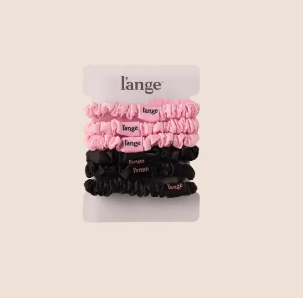 L'ANGE HAIR - Satin Scrunchies, Small 6 Piece Set , Hair Accessories for All Hair Types, Black and Blush, Elastic Hair Accessory, Silk Scrunchie, Frictionless