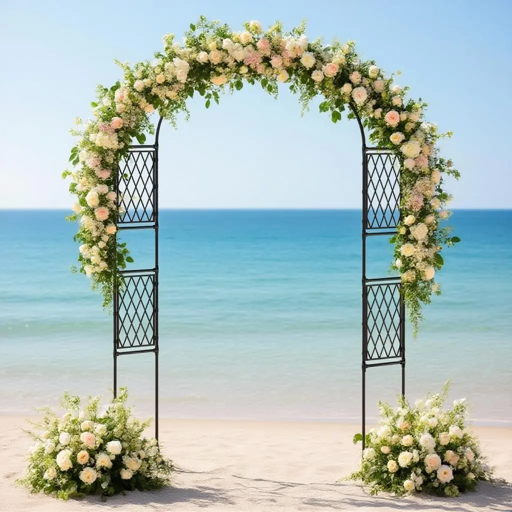 Garvee Garden Arch 220 x 120/150 x 40 cm, sturdy metal rose trellis for climbing plants, perfect for wedding decoration, yard, lawn, and garden use with secure stakes for stability