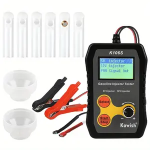 Universal fuel injector tester and cleaning tool kit, LCD display screen, 10 pulse modes, 6 connection injector sizes, PWM signal output adjustment, DIY tester pulse cleaning tool, suitable for cars and motorcycles
