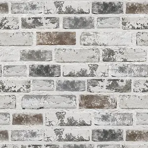 Brick Wallpaper Peel and Stick Wallpaper 17.3"x78.8" Grey and White 3D Brick Wallpapers Self Adhesive Vintage Wall Paper Removable Textured Contact Paper for Fireplace Kitchen Home Decoration Vinyl