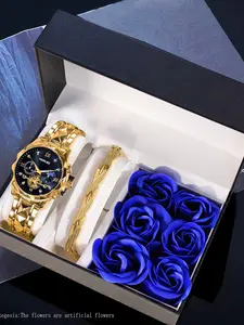 Men's Business Fashion Watch & Bracelet Set, Waterproof Luminous Watch & Bracelet, Trendy Watch Set for Men As Gift with Box
