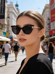 Women's Cat Eye Metal Frame Sunglasses, Casual Versatile Geometric Pattern Design, Elegant and Stylish, Perfect for Daily Wear