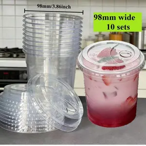 98mm wide mouth transparent PET milk tea cup, Clear plastic cups - fruit milkshake cup, suitable for cold drinks, pearl milk tea, iced coffee, compatible with various beverage shops, cafes, parties and families, Disposable plastic cups