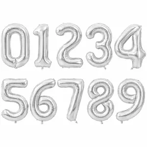 40 Inch Extra Large Silver Number Balloons 0-9, Foil Mylar Helium Balloons for 13th, Sweet 16, 18th, 21st, 30th, 40th Birthday Party Decor, Graduation Backdrop, Anniversary, Photo Booth Props