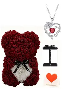 Mother's Day Rose Pendant, Foam Flower Bear Gratitude Card, PVC Gift Box, Gift Bundle, Ideal For Gifting, Perfect Mother's Day Present, Heartfelt Message Included