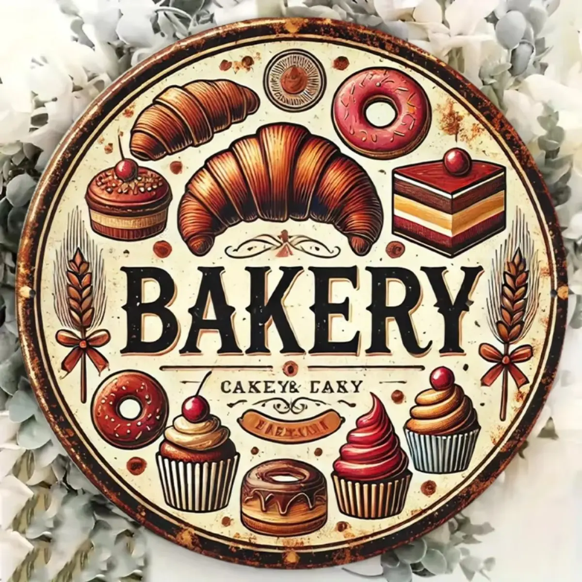 8" Vintage Bakery Aluminum Sign Rustic Wall Decor Baking Enthusiast Gift Home/Restaurant Decor