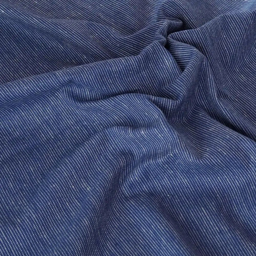 100% Linen Woven Striped Fabric by the Meter, Blue Dinan Two-Color Striped Material for Fashion Jackets, Dresses, Pants, Home Decor, Crafting