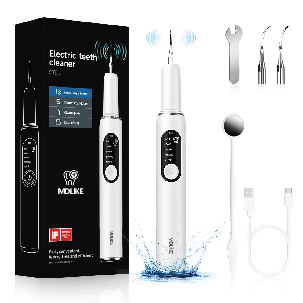MDLIKE Cordless Rechargeable Teeth Plaque Remover Tool for Adults, Ultrasonic Dental Scaler with LED Light & Display, 5 Adjustable Modes, Batteries Included, for Plaque & Tartar Calculus Removal & Oral Hygiene Kit, Plaque Removal