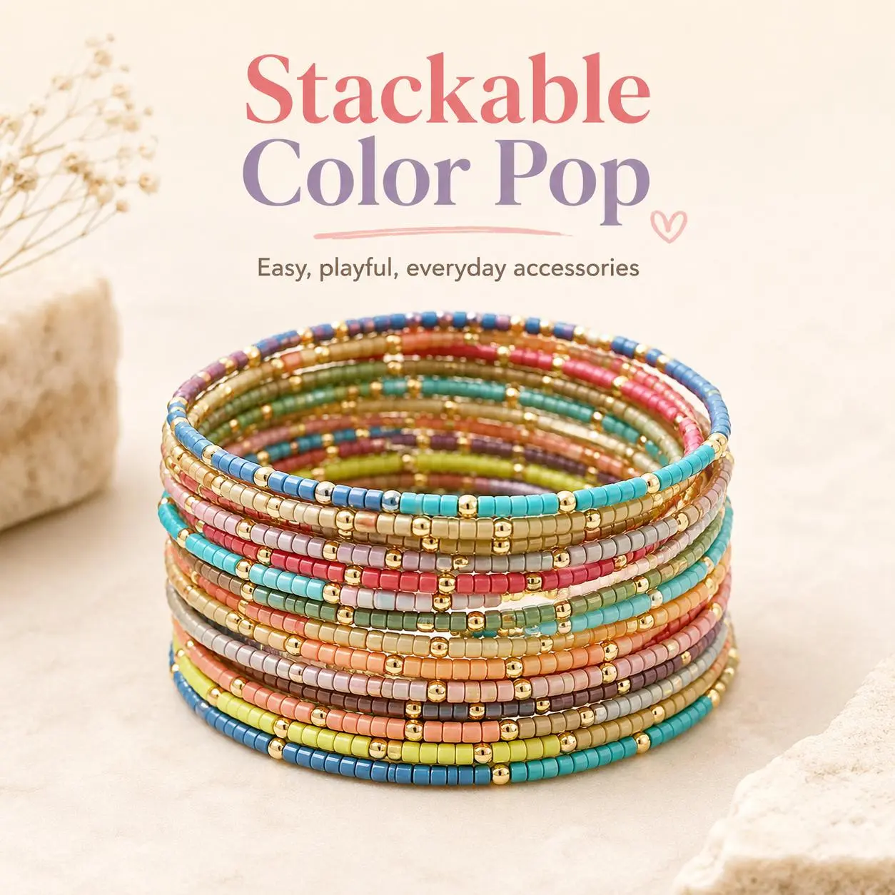Rainbow Pastel Seed Bead Fashion Bracelet - Elastic, Multicolor Stackable, Lightweight Feminine Accessory for Women, Colorful Stretch Costume Jewelry, Ideal Teen Girl Gift, Elastic Bracelets, Everyday, Beads, Arm Candy Accessories, Bangle, Daily, Female,,