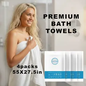 4-Pack Disposable Bath Towels, 120gsm Heavy Duty, Extra Large – Lightweight and Quick Dry Guest Bath Towels, Surgery Towels, Individually Wrapped and Versatile use for Travel and Emergency Dry and Warm for Travel, Camp and Beach, Extra Large Wipes for Pet