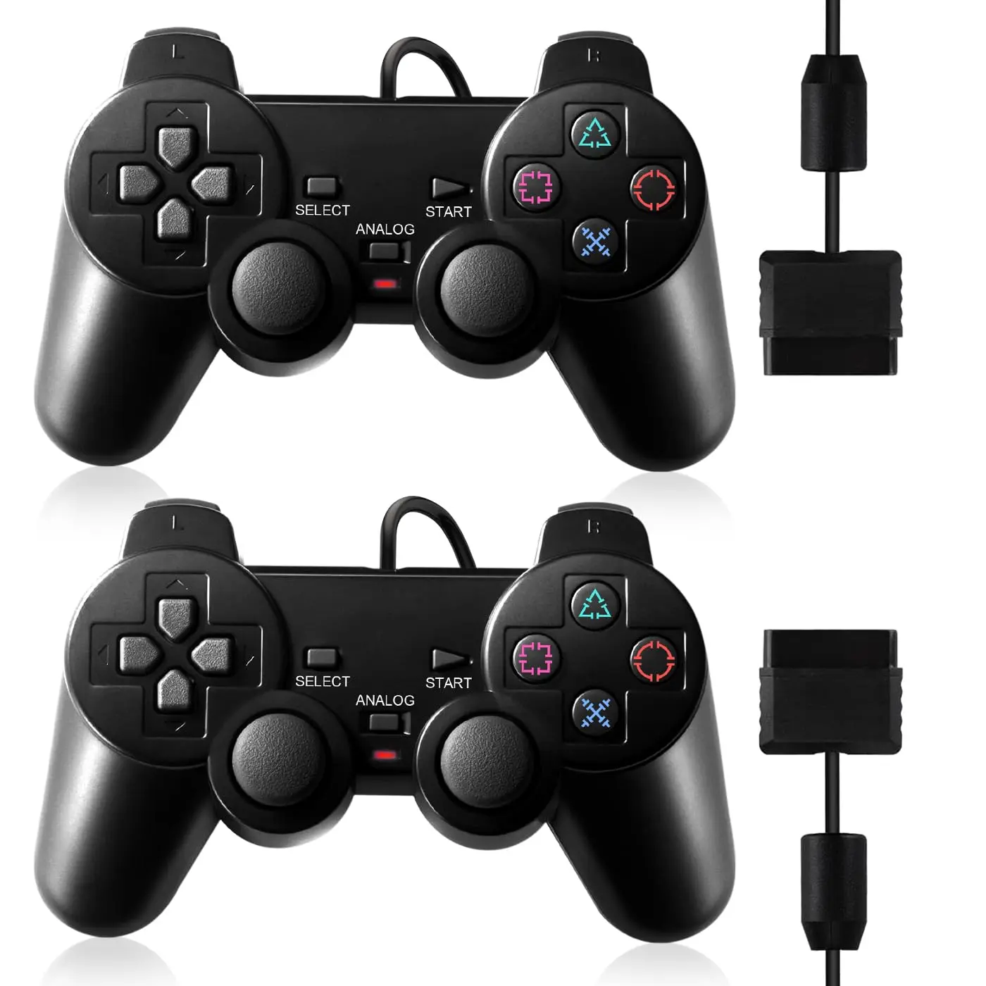 (2-PACK) Controllers for PlayStation 2 / PlayStation 2 Slim / PlayStation 1 - Black, Drift Tested, Brand New