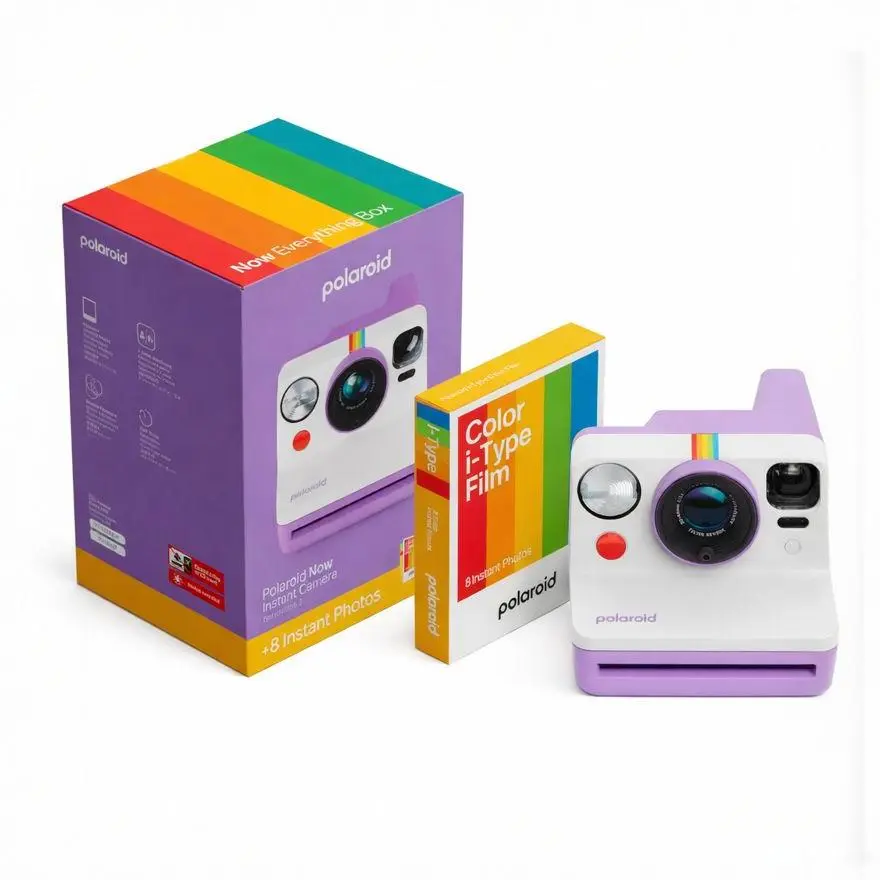 Polaroid Now Generation 3 Analog Instant Print Camera (Purple) Bundle with 8-Count Color Film, Film Camera Aesthetic Device