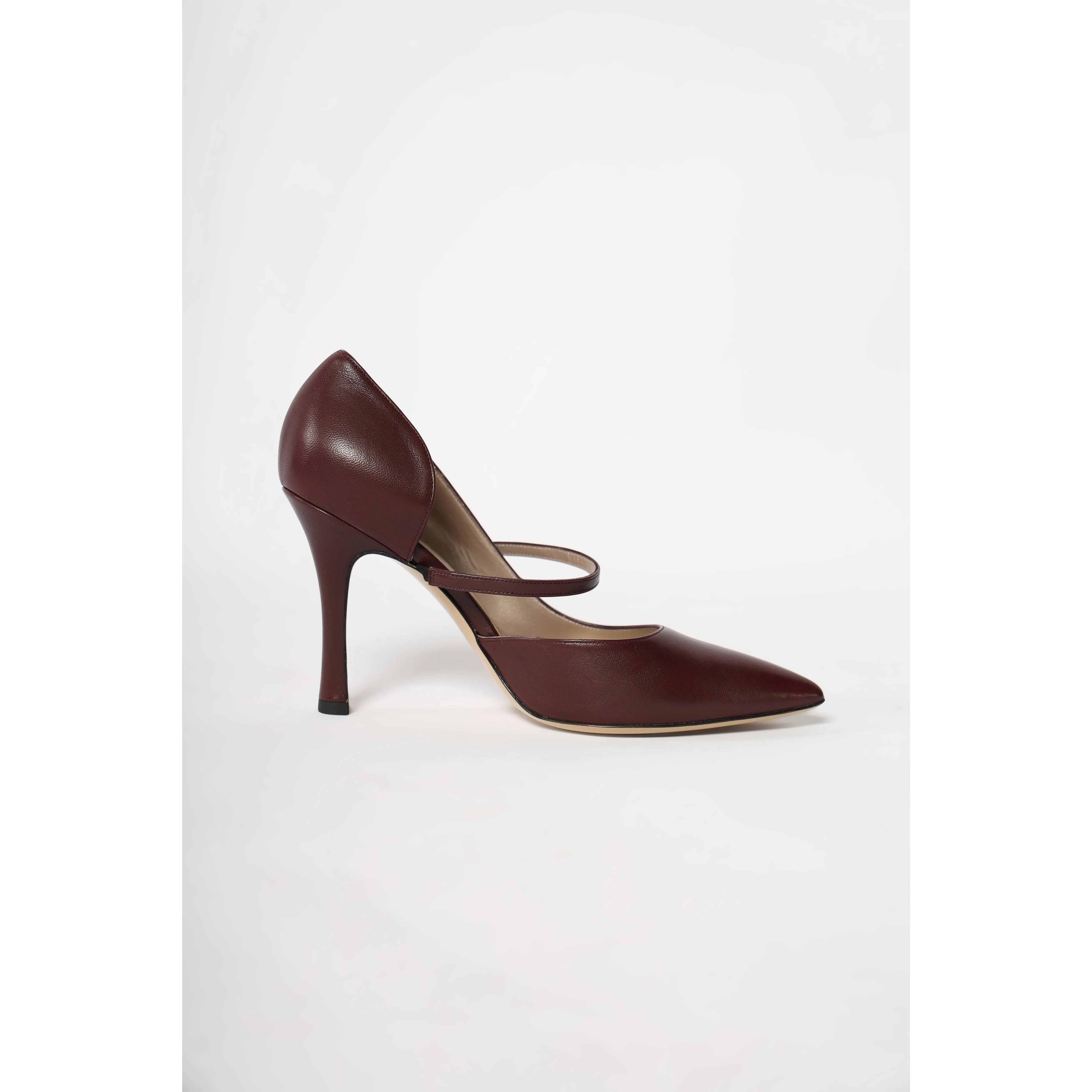 Burgundy Pointed Toe Leather Women's Italian Pumps