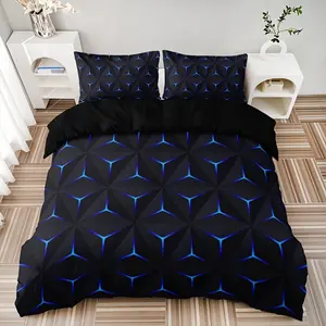 3-Piece fashionable rhombus lattice blue high definition digital printing household quilt cover set, Breathable Duvet Set, 1 quilt cover + 2 pillowcases, no quilt core pillow core, machine washable, soft, comfortable and breathable
