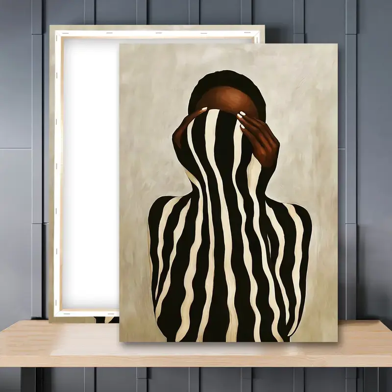 1pc Artistic Wood-Framed Afrocentric Abstract Black Women Canvas Print - Abstract Wall Art Artwork, Easy Install Home Supplies for Black Culture Bathroom, Bedroom Decor