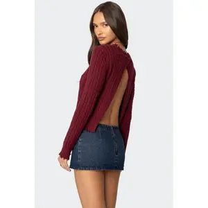 Split Open Back Cable Knit Sweater