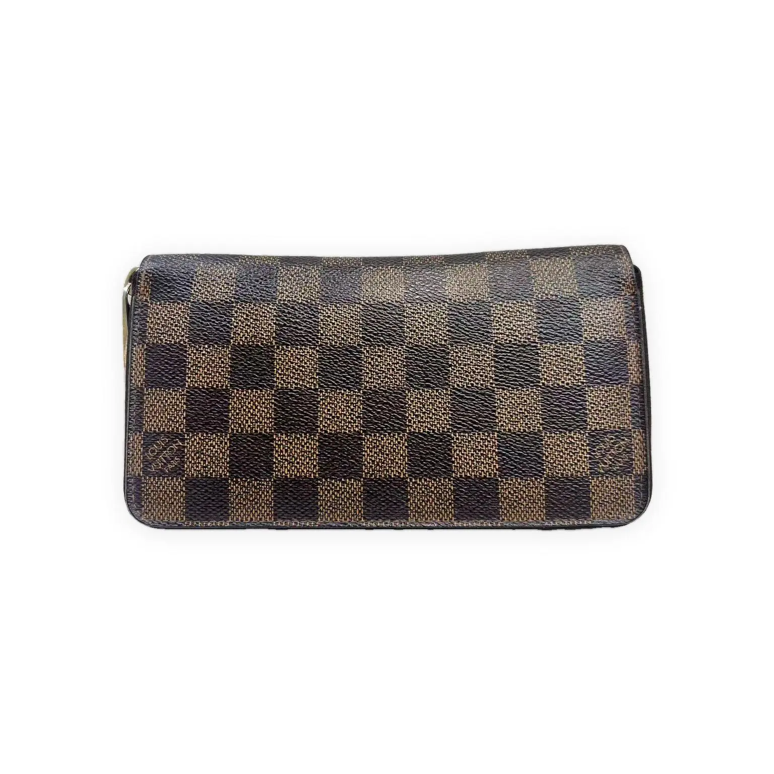 Pre-owned Louis Vuitton Damier Ebene coated canvas Small Leather Goods Zippy Wallet brown checkerboard Very Good S014260414020