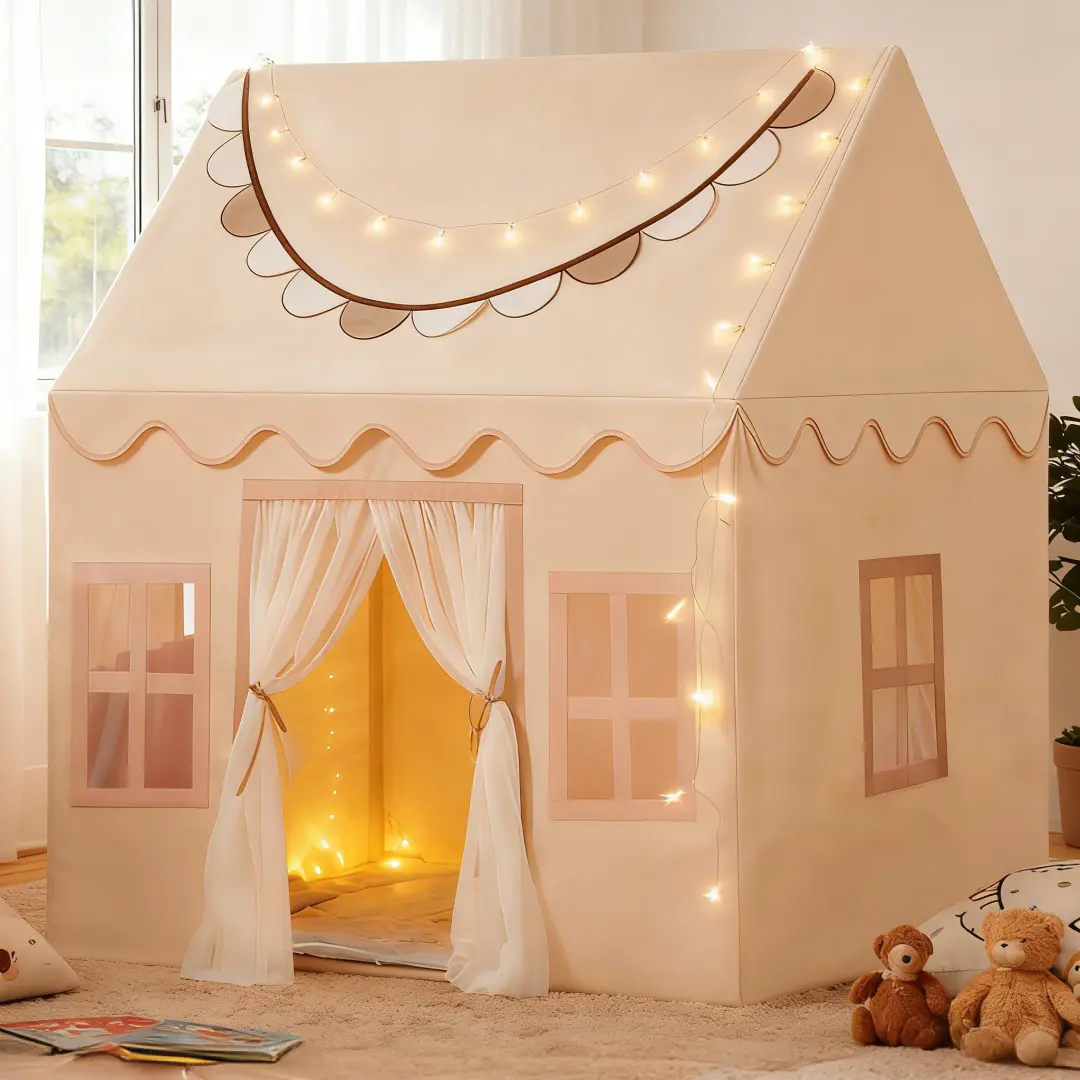JungleDove Kids Whimsical Pretend Play Tent with Mat, Banners, Soft Fabric - Roomy Setup Fits Family Pretend Play, Indoor Cozy Reading Playhouse, Holiday Gifts for Kids, Playroom Use