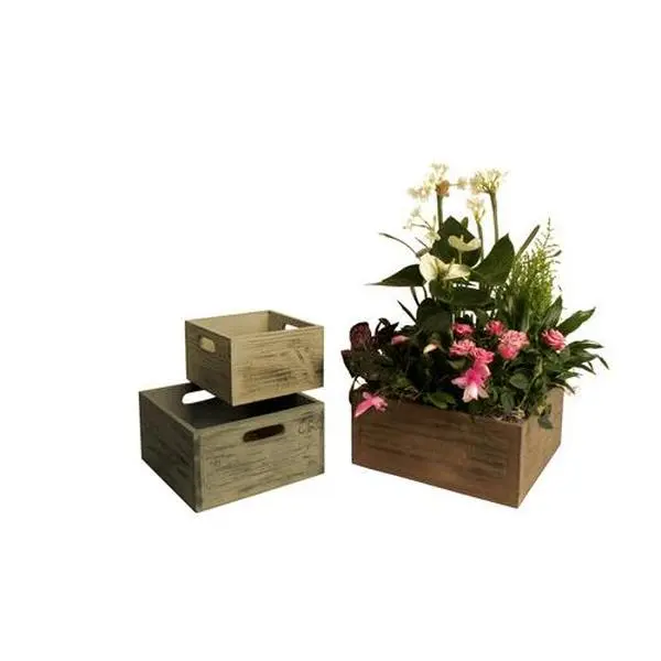 Wald 8340/S3 3-Piece Square Rustic Distressed Wood Nesting Crates with Galvanized Metal Trim - Home Organizer, Cut-Out Side Handles, 3-Sizes Craft Storage Box