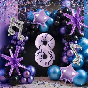 9pcs 40-Inch Music Theme Number Balloons Set, Rock Birthday Party Decor, Starburst and Note Balloons, Carnival Decoration