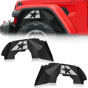 【Yzona】Front Inner Fender Liners (2 PCS) - Carbon Steel Metal Mud Guards Compatible with 2018-2026 Jeep Gladiator JT & Wrangler JL JLU 2/4 Doors, Slanted White Star Logo Wheel Well Liners, Fender Flares Cover, 11.25kg, Assembly Required