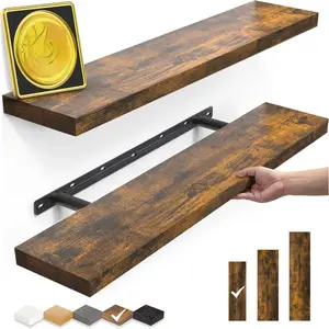Floating Shelves Set of 2, 22.5 inches Farmhouse Rustic Wood Wall Mounted Shelves for Bathroom, Bedroom, Living Room or Kitchen, Hanging Shelf Decor Book with 22lbs Capacity, Rustic Brown