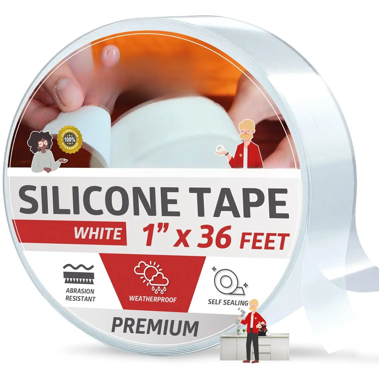 Self Fusing Tape, White 1" x 36" Stretchable Heat Resistant Marine Rubber Tape Meets UL 510 Standards for Plumbing Pipe Sealing, Hose Repair