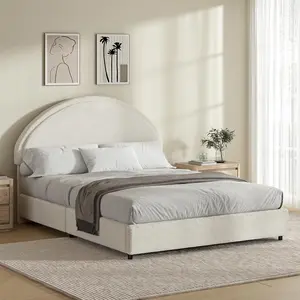 HOMBCK Bed Frame, No Mattress, Boucle Upholstered Platform, Modern Style, Soft Arch Shaped Round Headboard, No Box Spring Required, Easy Assembly