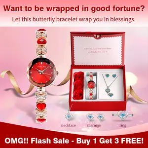 Clvmu Kiai Elegant Butterfly Bracelet Watch, dual-function women's jewelry, fashionable adjustable bracelet watch, butterfly design, waterproof, luxurious daily wear, formal occasions. The exquisite gift box comes with three pieces of jewelry