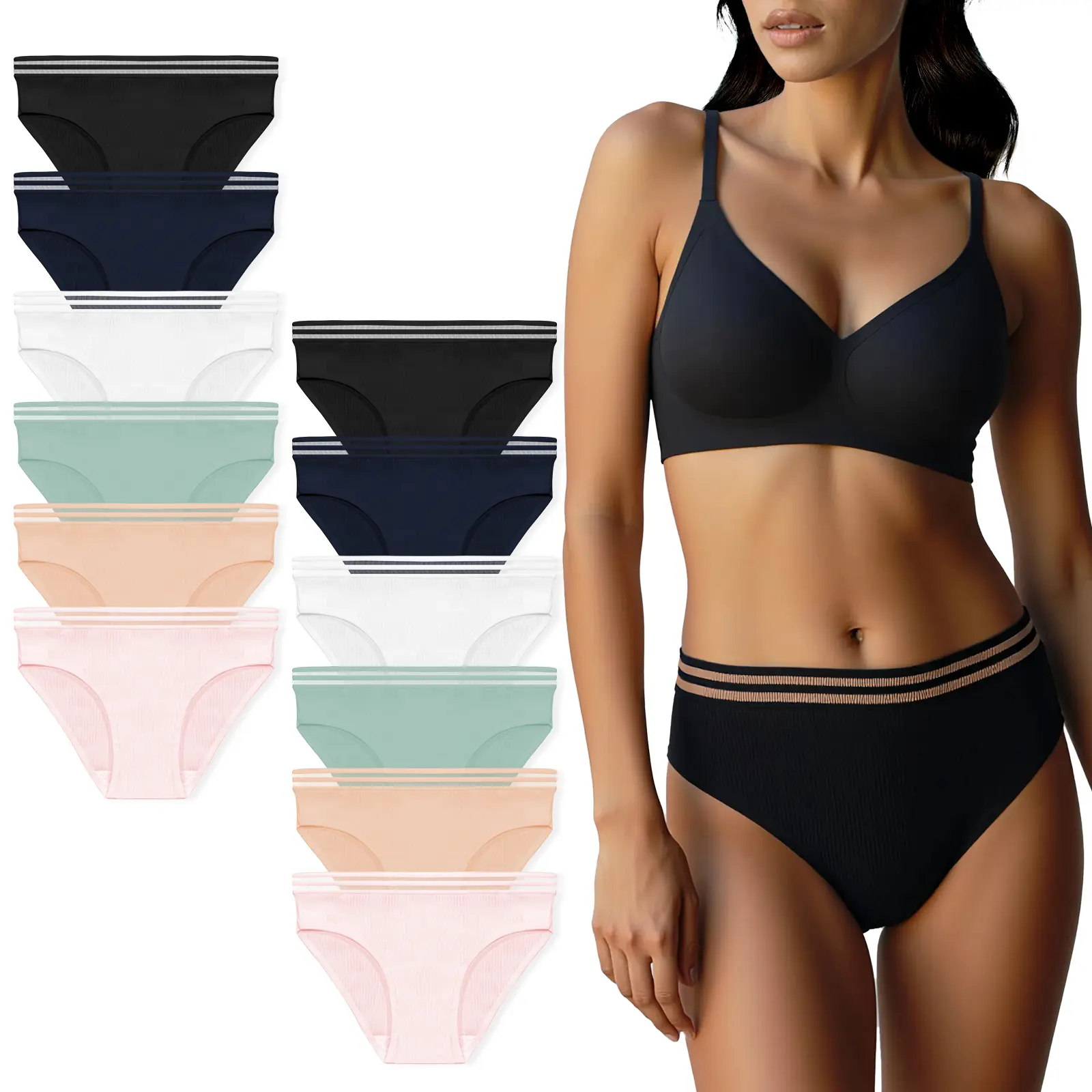 Alisia Grace Women's Cotton Bikini Underwear Multipack 12Pcs/6Pcs Mid-High Waisted Half Coverage Soft Breathable Briefs for Daily Wear All Seasons