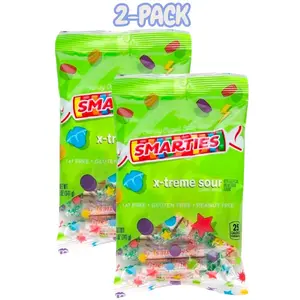 Smarties X-Treme Sour Sugar Candy Bonbon Sesame Milk Gluten Free Peanut Free Dairy Free Vegan Friendly Halloween Treat 5 oz Bags Pack of 2