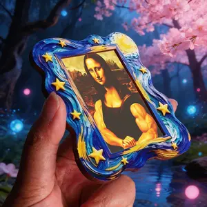 Mini Starry Style, Starry Design Refrigerator Magnet Frame, Funny Famous Painting Print, Fun Home Decor, Perfect Holiday Gift, 1 Piece