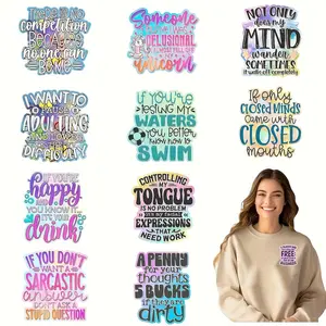 12-Piece Fun Quote Multicolor Heat Transfer Stickers, Washable Fabric Patches for DIY Clothing & Accessories, Durable Plastic Transfers