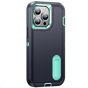 Shockproof Armor Protective Case For iPhone 17 Air 16 15 Pro Max 14 13 Pro Max Plus Full Body 3 in 1 360 Shockproof Heavy Duty Anti-Scratch Rugged Kickstand Cover Accessories, Casing