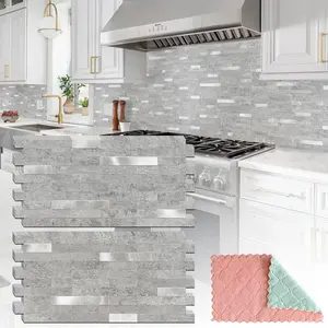 20 Sheets Peel and Stick Backsplash for Kitchen, Slate Gray with Metal  Look Stick on Tile Upgrade Your Kitchen Backsplash, RV, Fireplace