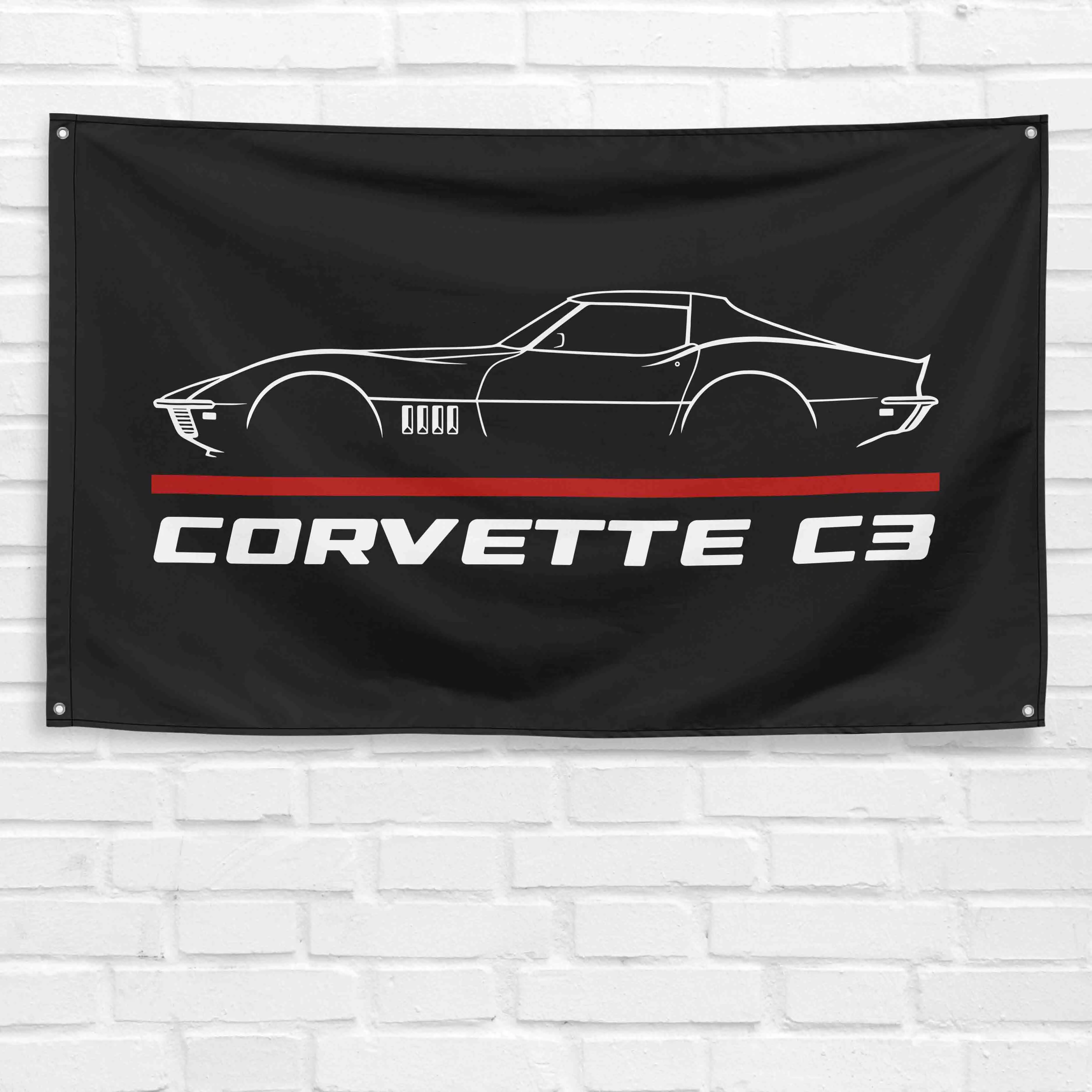 Corvette C3 1969 Grommet Hanging Banner, 3x5 ft Lightweight Garage Wall Decoration, Festive Backdrops & Banners for Birthday Gifts, Grommet Festive Backdrops & Banners