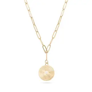 Elegant CZ Medallion Paperclip Necklace