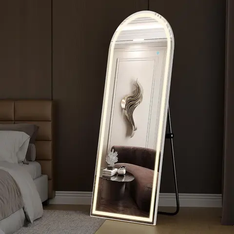 Pro Lighting Floor Mirror - Stand Included, 3 Color Modes. Elevate Your Bedroom or Bathroom Vibe! (60-71")