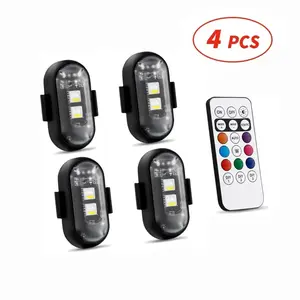 4pc/set RGB Led Aircraft Strobe Light Remote Wireless Motorcycle Flash Light Warning Lights for Bike Car Multifunctional，Durable design, easy installation. Remote Control RGB Led Lighting