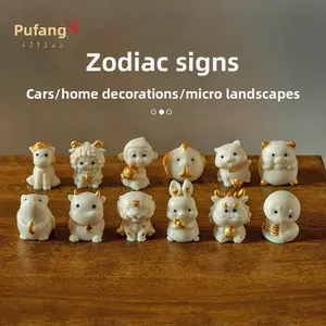 Chinese Zodiac 12 Animals Pendant, Ivory Nut Carved Keychain, Rat Ox Tiger Rabbit Dragon Snake Horse Goat Monkey Rooster Dog Pig Lucky Charm, Feng Shui Bag Ornament