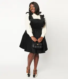 Unique Vintage Plus Size Black Corduroy Ruffle Pinafore